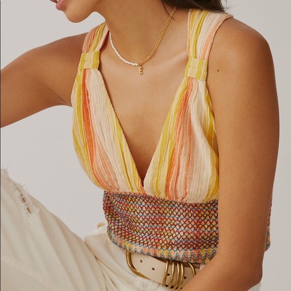 Anthropologie Tops - Anthropologie striped smocked tank, NWT size Medium, runs large